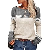Danedvi Womens Fall Fashion 2025 Sweaters Colorblock Lightweight Striped Crewneck Winter Trendy Pullover Tops