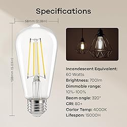 Linkind Edison Light Bulbs Dimmable, 60W Equivalent