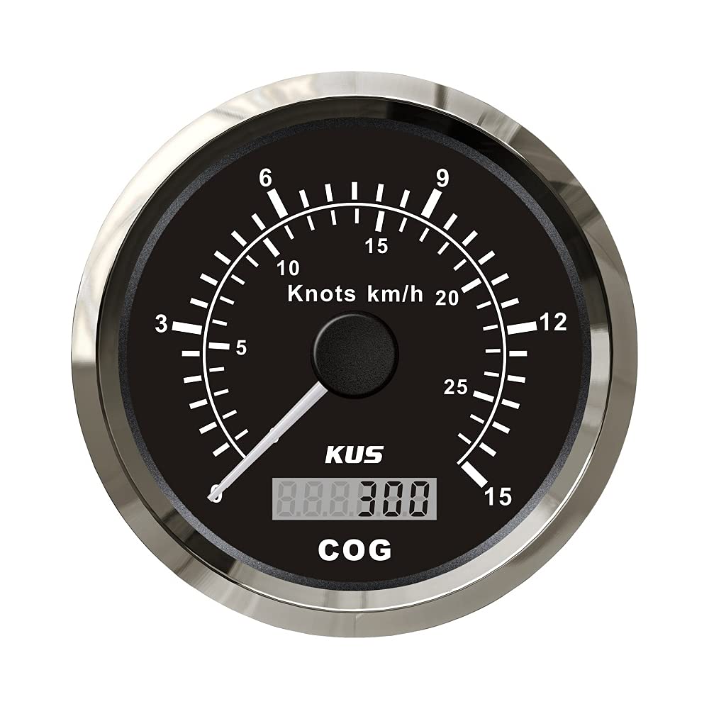 KUS Universal GPS Speedometer 15Knots 28KM/H Speed Gauge For Boat Yachts 85mm With Backlight (Black) 9-32V