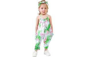 RAISEVERN Toddler Girls Romper Jumpsuit Baby kids Strap Playsuit Summer Outfits Clothes with Headband size 1-5 Years