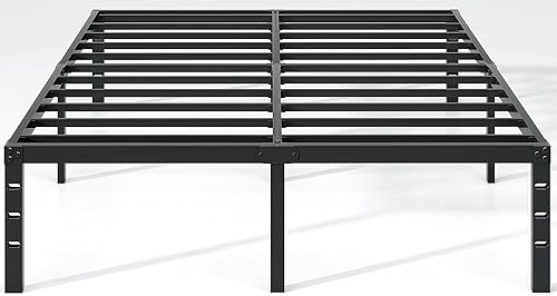 NEW JETO Metal Bed Frame,Queen Size Bed Frame with Storage Space,Heavy Duty Sturdy Mattress Foundation,Easy Assembly,No Box Spring Needed, Black,14 Inch,Queen