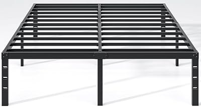 NEW JETO Metal Bed Frame,Queen Size Bed Frame with Storage Space,Heavy Duty Sturdy Mattress Foundation,Easy Assembly,No Box Spring Needed, Black,14 Inch,Queen