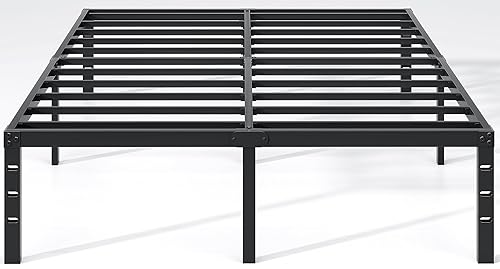 NEW JETO Metal Bed Frame,Queen Size Bed Frame with Storage Space,Heavy Duty Sturdy Mattress Foundation,Easy Assembly,No Box Spring Needed, Black,14 Inch,Queen