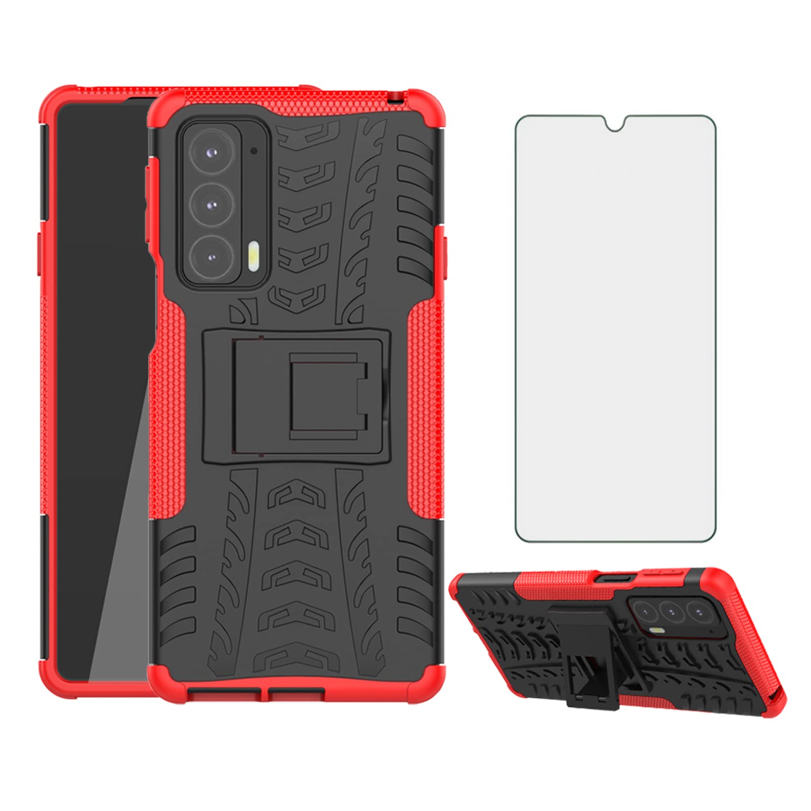 Asuwish Compatible with Motorola Moto Edge 20 Phone Case and Tempered Glass Screen Protector with Stand Kickstand Hybrid Protective Cell Accessories MotoEdge20 Edge20 Women Men Girly Red