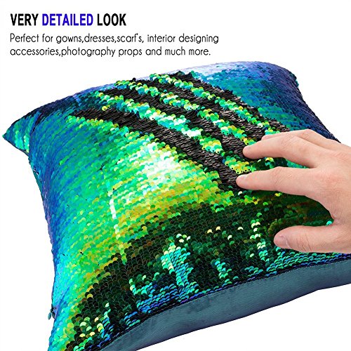 URSKYTOUS Reversible Sequin Pillow Case Decorative Mermaid Pillow Cover Color Changing Cushion Throw Pillowcase 16” x 16”,Fancy Green and Black - Thumbnail 5