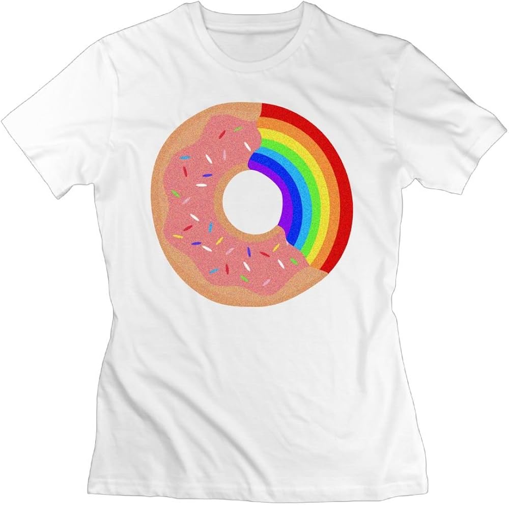 WuLion Taste The Rainbow Dount Women's Soft Short Sleeve T Shirt White