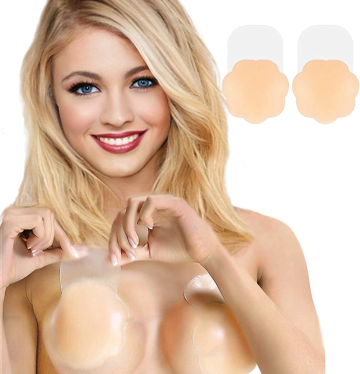 Nippleless Covers, Breast Lift Tape, Silicone Breast Lift Pasties 4.3inch Diameter (1 Pair Flower)