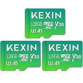 KEXIN 128GB Micro SD Card 3 Pack with Adapter - Up to 90MB/s 4K, V30, A1, C10, 4K UHD High Speed microSDXC UHS-I Memory Card Compatible with Action Camera Drone Game Smartphone Tablet 128G 3Pack