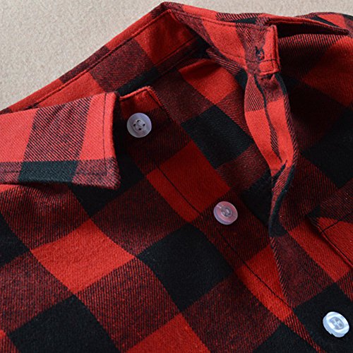 4 Happy+Sleeve+Button+Flannel+Red+Black