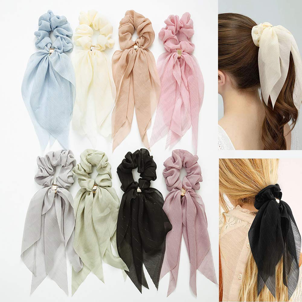 Winmany HAIR_TIE 8PCS - High Soft Chiffon Quality Hair Ties with Cute Bowknot Design, Versatile Usage for Women Girls, 8 Assorted Colors