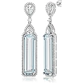 Gem Stone King 12.00 Cttw Simulated Aquamarine Art Deco Dangle Earrings For Women | 925 Sterling Silver | 2 Inch | Fine Jewelry Gifts for Her Mom Women Wife