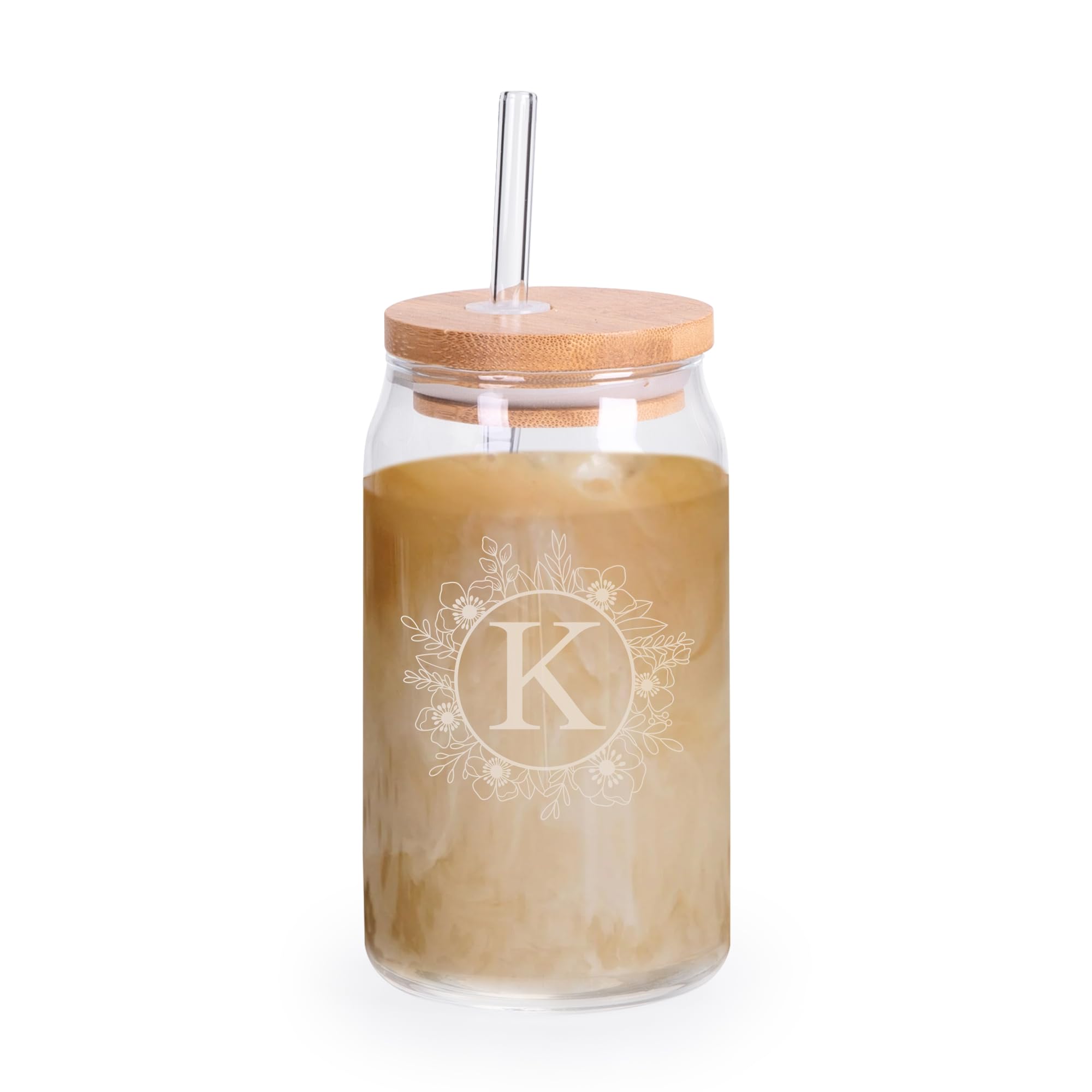Photo 1 of 16 Ounce Can Tumbler Glasses,A-Z Monogrammed Gifts for Women, Iced Coffee, Smoothie, Beer Glass Tumbler, Personalized Birthday Gifts for Her (K)