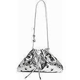 silver y2k purse for women, cool sparkly bucket purse, cute aesthetic fashion bag, small silver clutch bag