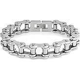 Bling Jewelry Heavy Mechanic Link Mens Biker Bike Bicycle Chain Bracelet For Men Teen Silver Tone Stainless Steel 8 9 Inch