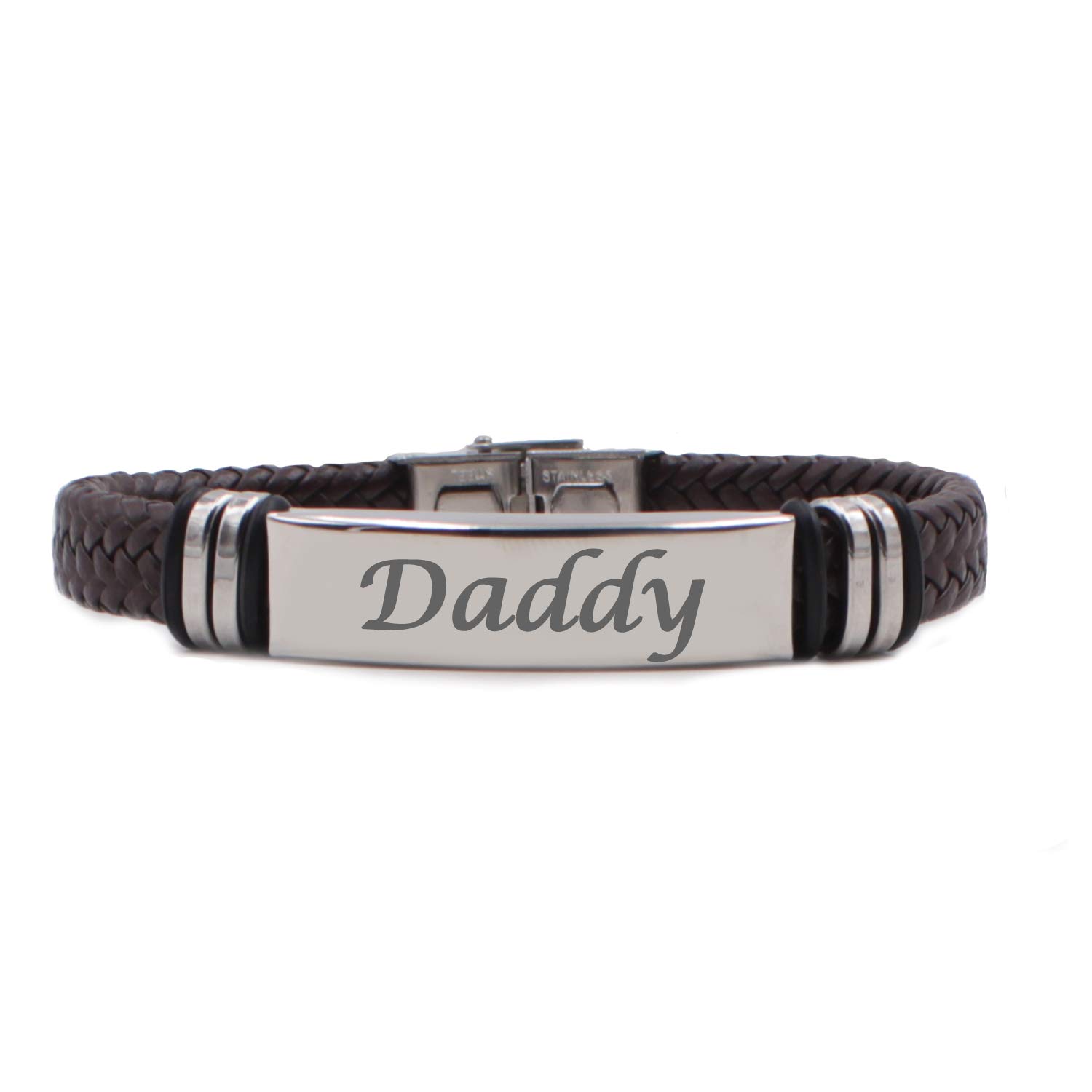 Kigu Daddy Bracelet, Black Braided Leather Bracelet, Gifts for dad,Personalised dad Bracelet,customised Jewellery for Men