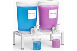 Lifewit 2-Pack Liquid Laundry Detergent Dispenser, 118 fl oz/3.5L Laundry Room Soap Dispenser with Leak-Proof Spigot, Plastic Containers for Fabric Softener, Bleach with Stand, Labels, Measuring Cups