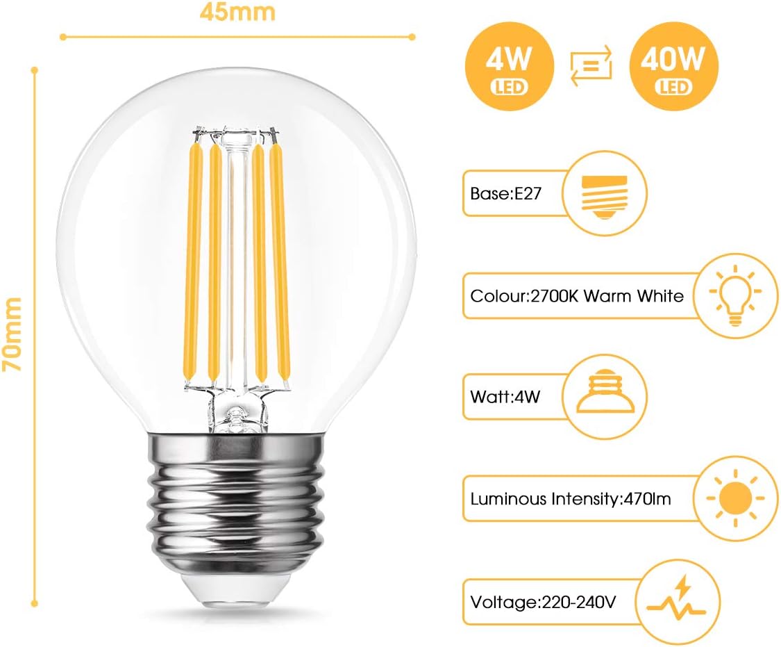 Fulighture E27 Vintage Light Bulbs, Edison Screw Bulb, 4W, Energy Saving Light Bulbs, 470lm, Retro Antique Lamp - Image 3