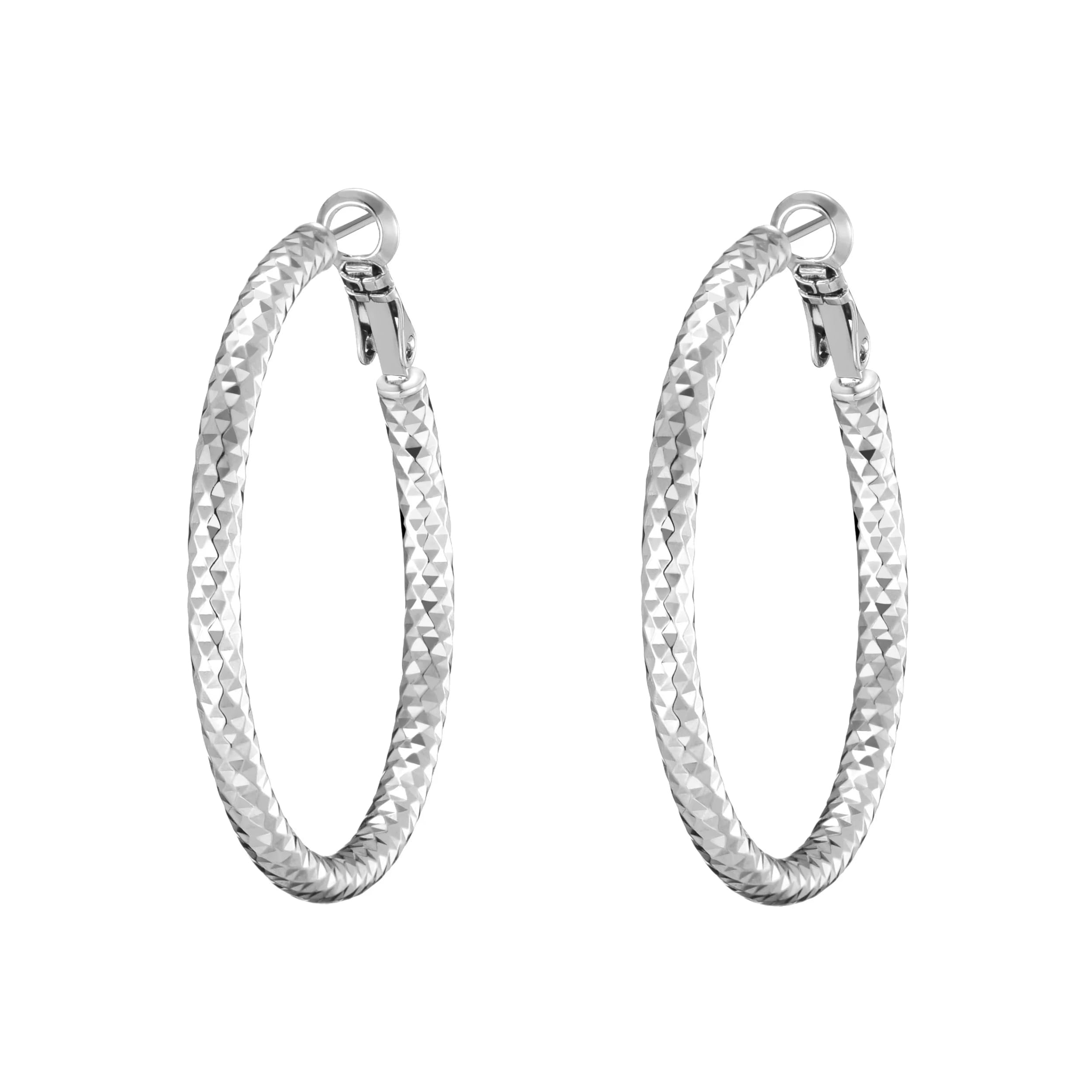 Philip Jones Silver Plated 40mm Diamond Cut Hoop Earrings