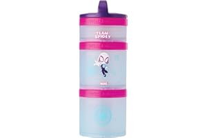 Whiskware Spider-Man Team Spidey Stackable Snack Containers for Babies, Kids, and Toddlers, 3 Stackable Snack Cups for School or Travel, Cupholder Friendly, Gwen Stacy