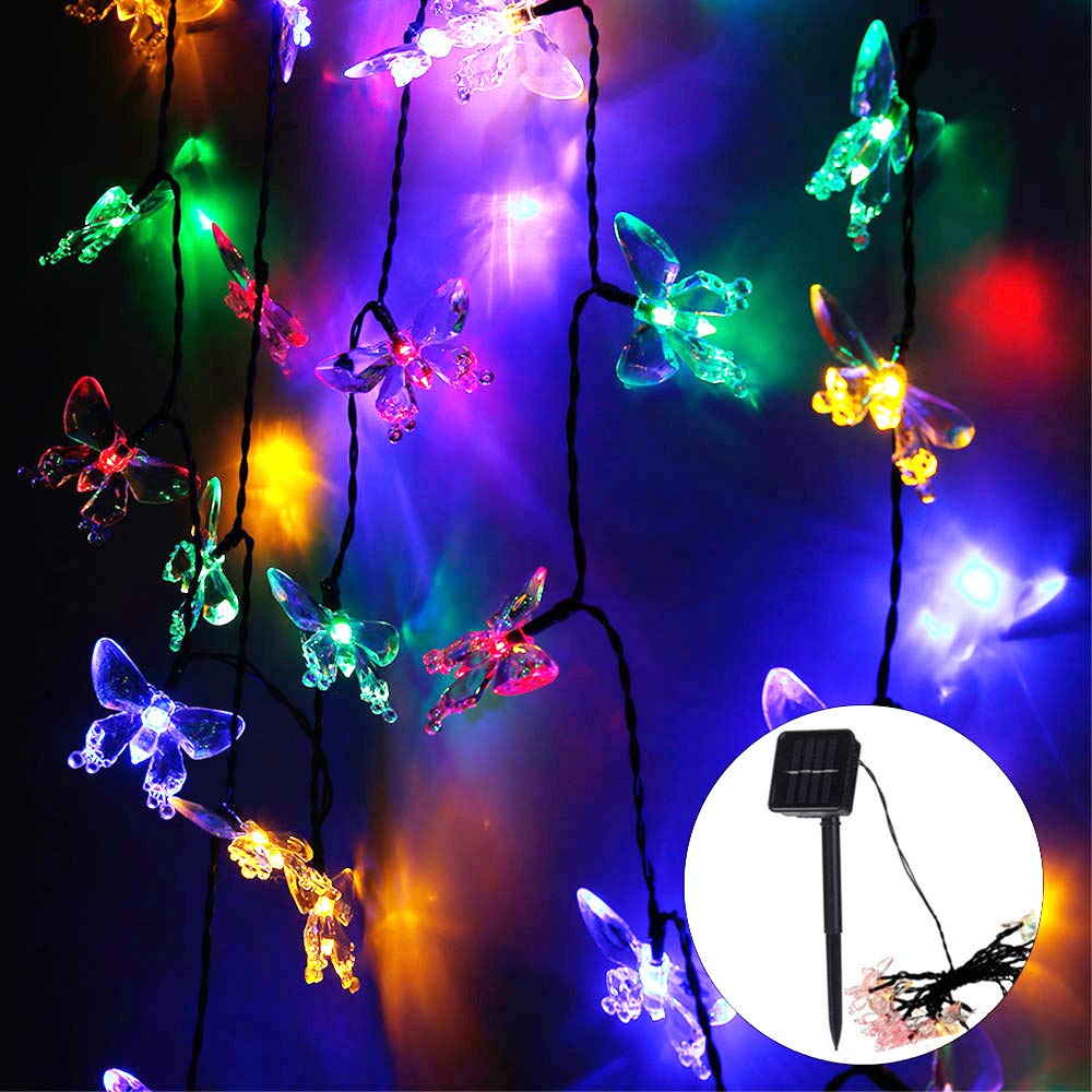 50 Led Butterfly Solar Lights Outdoor Solar Powered String Light,Butterfly Fairy Garden Lights, Outdoor Waterproof Lighting for Lawn Patio Wedding Party Decor 7m