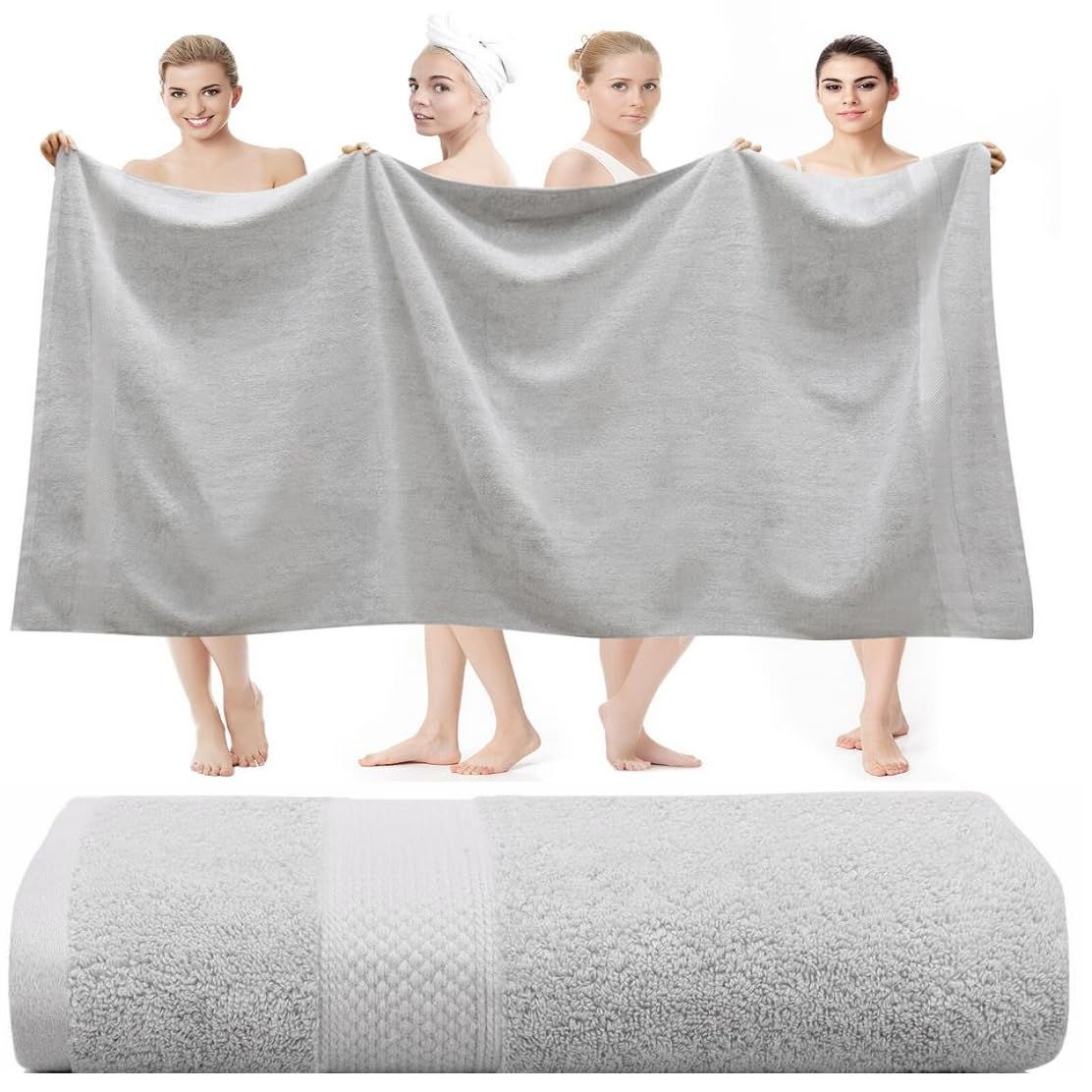 Wholesale Trade Dealz Super Jumbo Bath Sheet Massive Extra Large (150cm x 200cm, 600-GSM) Premium Soft Quality 100% Egyptian Cotton Huge Bath Sheets/Beach Towels (Silver)