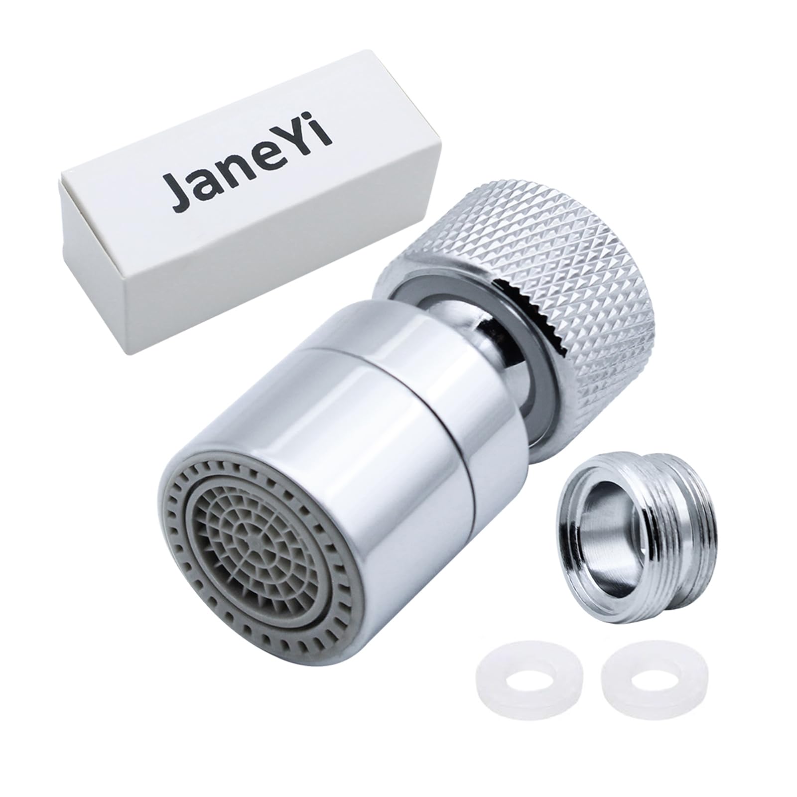 JaneYi 360° Swivel Tap Aerator Water Saving Faucet Brass Adjustable 2 Modes Kitchen Bathroom Faucet Bubbler Filter with Nozzle Adapter - for Taps with M22 External Thread or M24 Internal Thread Nozzle