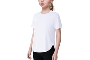 JOCMIC Girls Athletic Shirts Short Sleeve Quick Dry T-Shirt UPF 50+ Basic Tee Tops for Kids Teens Sports Activewear
