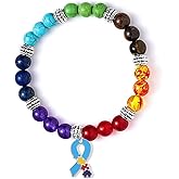 Dreuyet Autism Awareness Bracelet 7 Chacarat Bead Lace Bracelet Red Ribbon Charm Bracelets Healing Chakra Crystal Bracelets Puzzle Piece Jewelry Gifts
