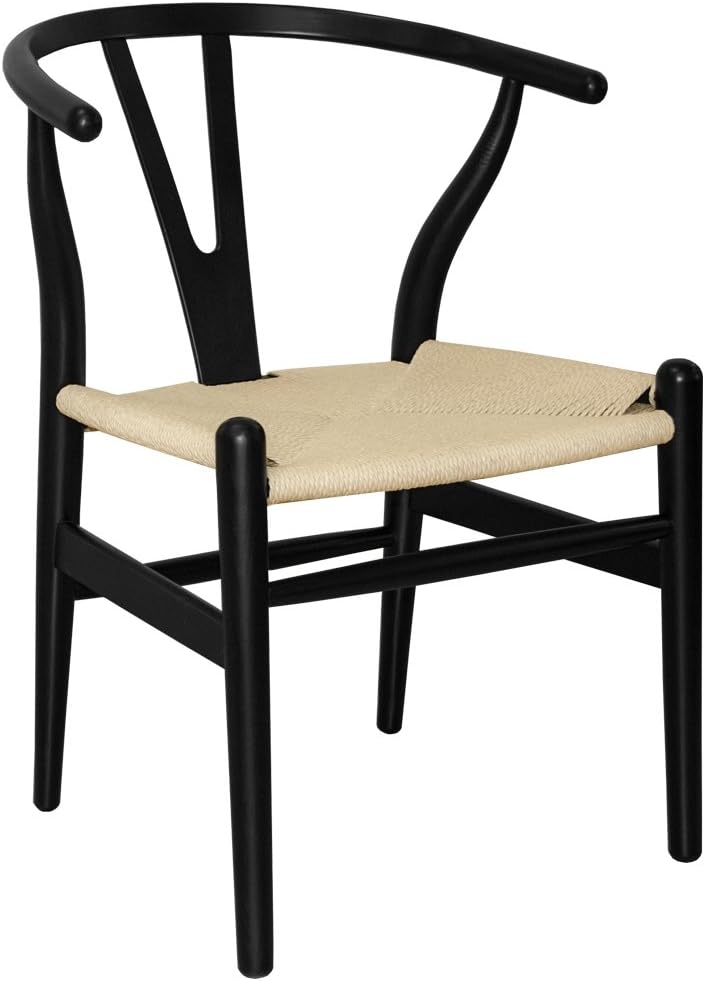 Ergo Furnishings Mid-Century Modern Wishbone Wood Dining Accent Chair, Black