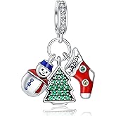 Doyafer 925 Sterling Silver Snowman Socks Christmas Tree Three In One Women'S Bracelet Pendant Necklace Pendant New Year Holiday Jewelry Gift Family And Friends
