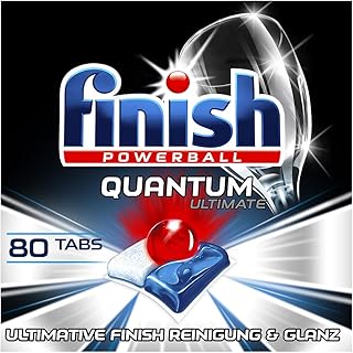 Finish Quantum Ultimate Spülmaschinentabs – Phosphatfreie Geschirrspültabs mit 3-fach Wirkung – Kraftvolle Reinigung, Fettlösekraft und Glanz – Sparpack mit 80 Finish Tabs