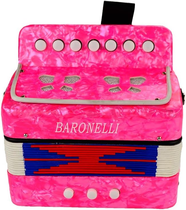 Baronelli Hot Pink Beginner Educational Wooden Kids Mini Toy Accordion with adjustable Straps, & DirectlyCheap(TM) Translucent Blue Medium Pick