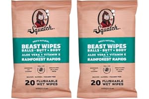 Dr. Squatch Beast Wipes - Flushable Adult Wipes for Men - Soothing and Refreshing - 2 Pack Rainforest Rapids