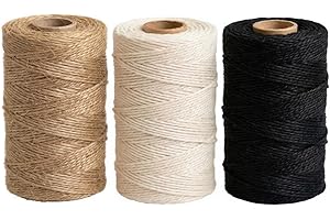 PerkDecor Twine String Natural Jute Twine & Cotton Twine Bundle - Bulk Packing Twine for Crafts, Gift Wrapping String, Gardening Twine, Home Decor (3 Rolls, 984ft, 2mm)