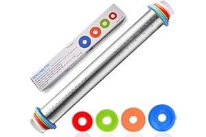Stainless Steel Rolling Pin for Pizza, Burger Dough Roll - Baking Roller - with Thickness Controller. Adjustable Rolling Pin 