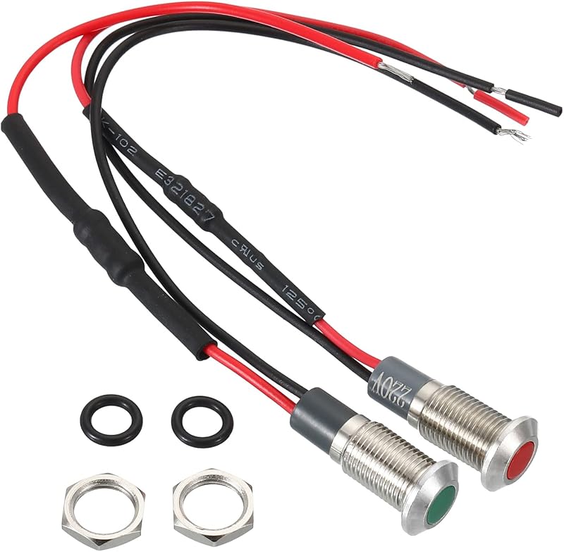 PATIKIL 8mm AC 220V LED Indicator Lights Panel Mount Waterproof Signal Red