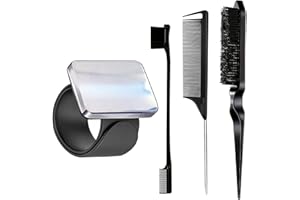 RABETLY Magnetic Wristband for Hair Stylist, 4 Pieces Hair Braiding Tool with Edge ＆Teasing Brush, Rat Tail Comb, Braider Wristband for Black Hair, Daily Silicone Sewing Pincushion (Black)