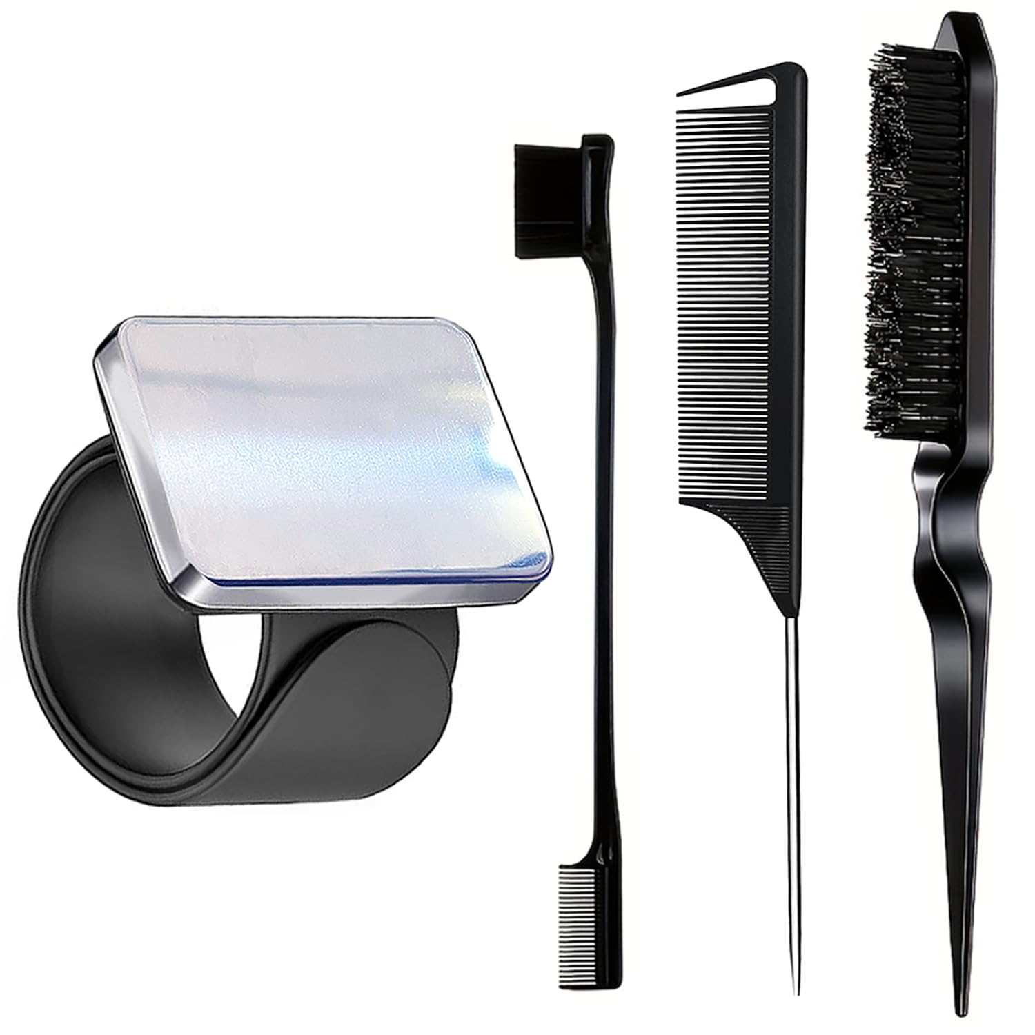 Photo 1 of Magnetic Wristband for Hair Stylist, 4 Pieces Hair Braiding Tool with Edge ?Teasing Brush, Rat Tail Comb, Braider Wristband for Black Hair, Daily Silicone Sewing Pincushion (Black)