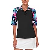 Cucuchy Womens Golf Shirt Half Sleeve Quarter Zip Polo Tennis Shirts Workout Tops