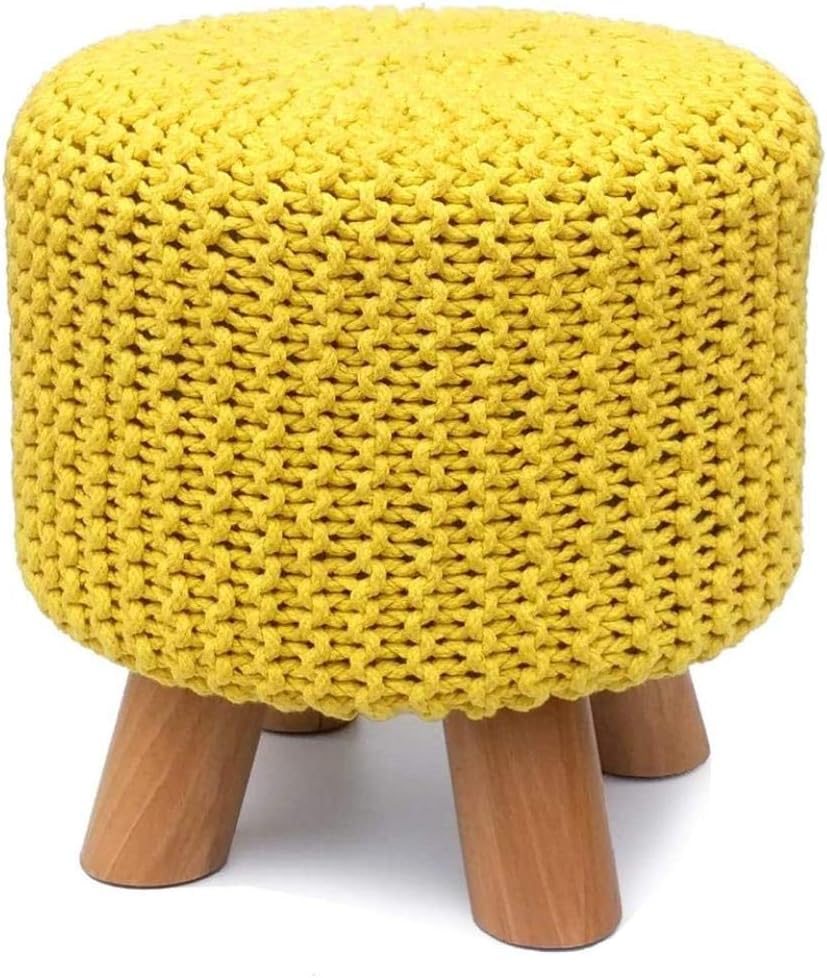 Abn - Taburete otomano con reposapiés de Punto de algodón, Amarillo