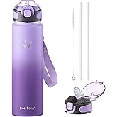 Enerbone 32 oz Insulated Water Bottle, Stainless Steel Bottle with Carrying Strap, Double-Wall Vacuum Insulation Design, Leakproof Sports Bottle with Straw, Keep Drinks Cold or Hot for Hours