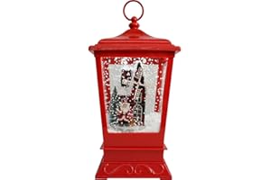 Fraser Hill Farm Let It Snow Series Musical Tabletop Lantern with Santa and Windmill Scene | Cascading Snow | Christmas Carols | Festive Holiday Home Decor | Red | FHST016A-RD1