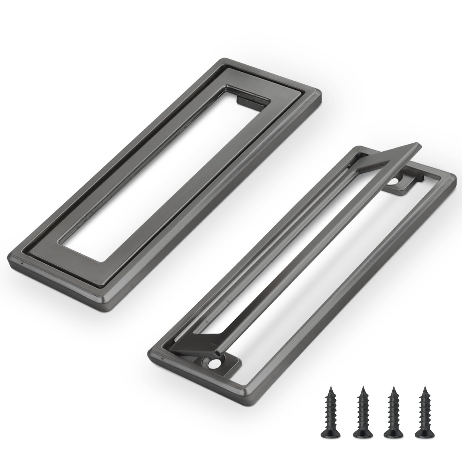 Fatiya 2Pcs Gray Square Recessed Flush Door Pull, Handles for Cabinets and Drawers Zinc Alloy, Metal Trap Door Recessed Pull Handles Flat, Square Hatch Pull Handle for Cupboard, 4.5 * 1.7in (Gray)