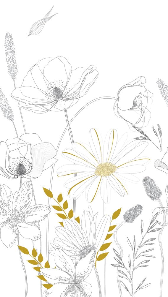 A.S. Création Non-Woven Wallpaper - Minimalist Wallpaper Flowers in Black, Mustard Yellow and White - Wall Wallpaper for Various Rooms - Wall Picture XXL 2.80 m x 1.59 m