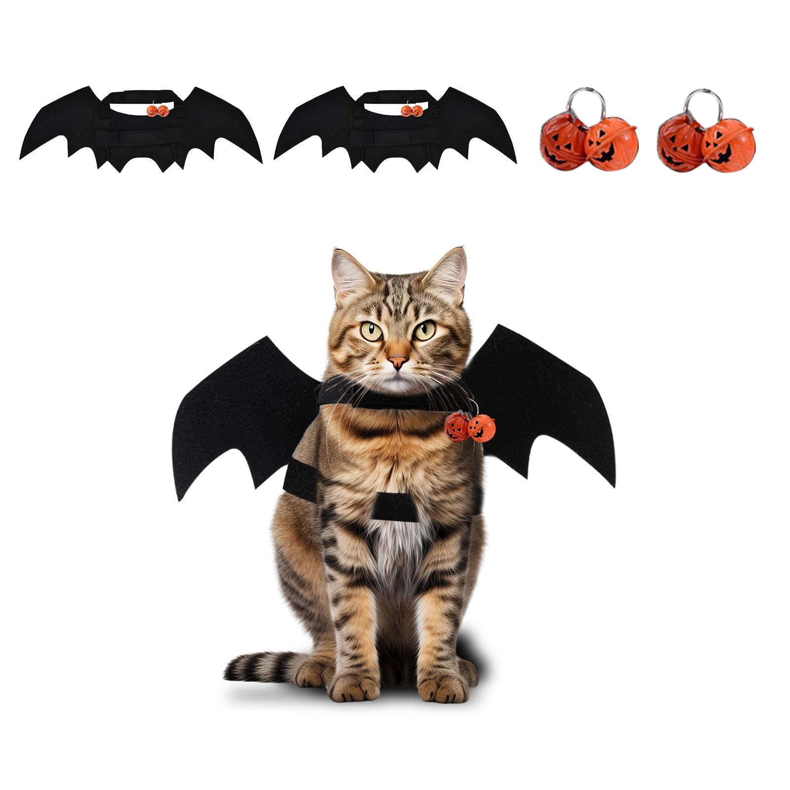FUIPVGI 2Pcs Pet Bat Wings Cute Cat Halloween Bat Wings Dog Bat Costume Pet Halloween Costume with 2 Pumpkin Bells Adjustable Cosplay for Party Decoration Dress Up Accessories (S)