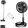 UN UNITEDTIME Portable fan, My Foldaway Travel fan with remote Control Timer, Battery Operated or USB Powered,Adjustable Height Foldable, 4 Speed Settings (Black)
