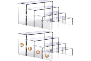 MerryNine Acrylic Risers Display Stands, 8 Pcs 2 Set Clear Acrylic Shelves, Plastic Display Risers for Retail, Vinyl Figures, Cupcake, Jewelry, Dessert Display, No Assembly, Scratch-Resistant (Rectangular-4mm-8pcs)