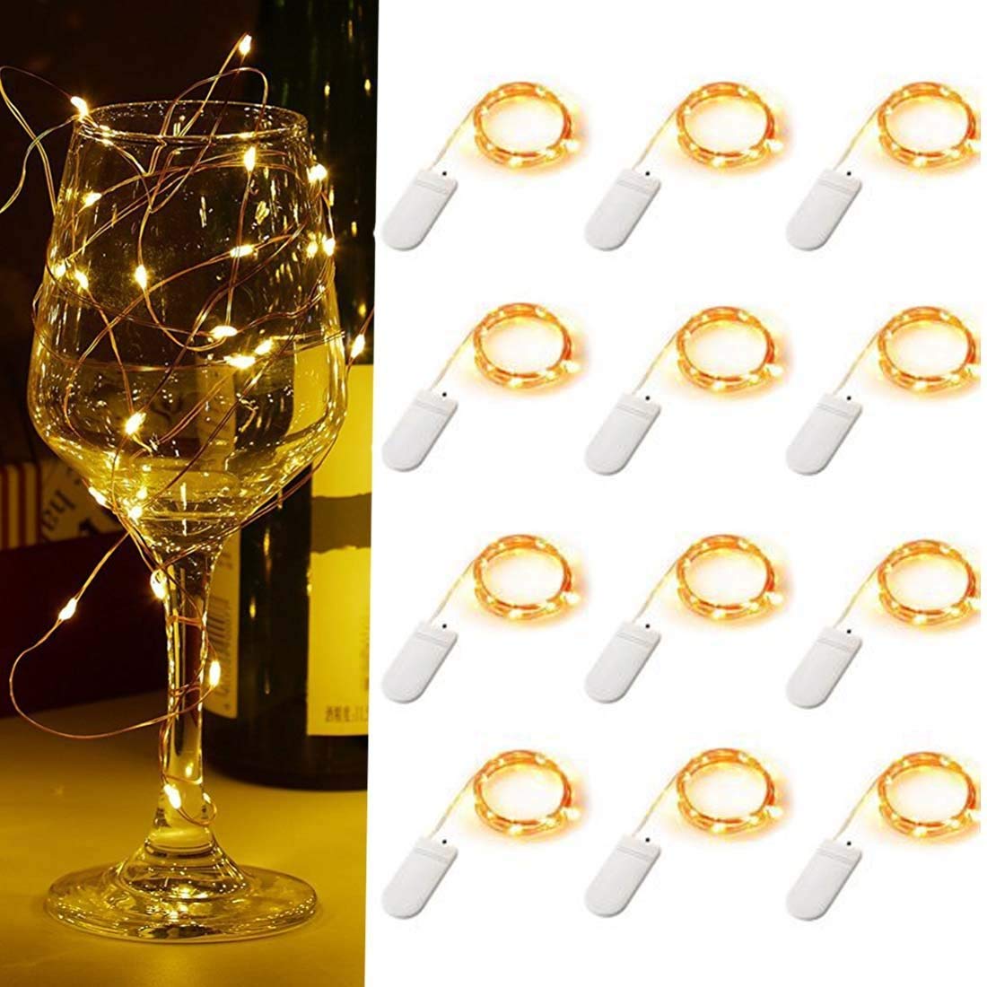 Chronos 2032 Battery Operated Copper String LED Fairy Lights (Warm White, 2 Meters 20 LED's, Pack of 12)