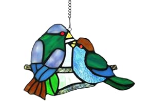 ALIVAGAR Stained Glass Window Panels Sun Catcher Honey Love Birds, 8" x 5"