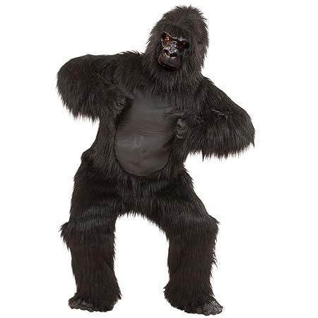 NET TOYS Gorilla Kostüm aus Plüsch Affe Ganzkörperkostüm Affen Plüschkostüm Zoo Strampler Dschungel Jumpsuit Maskottchen Tier